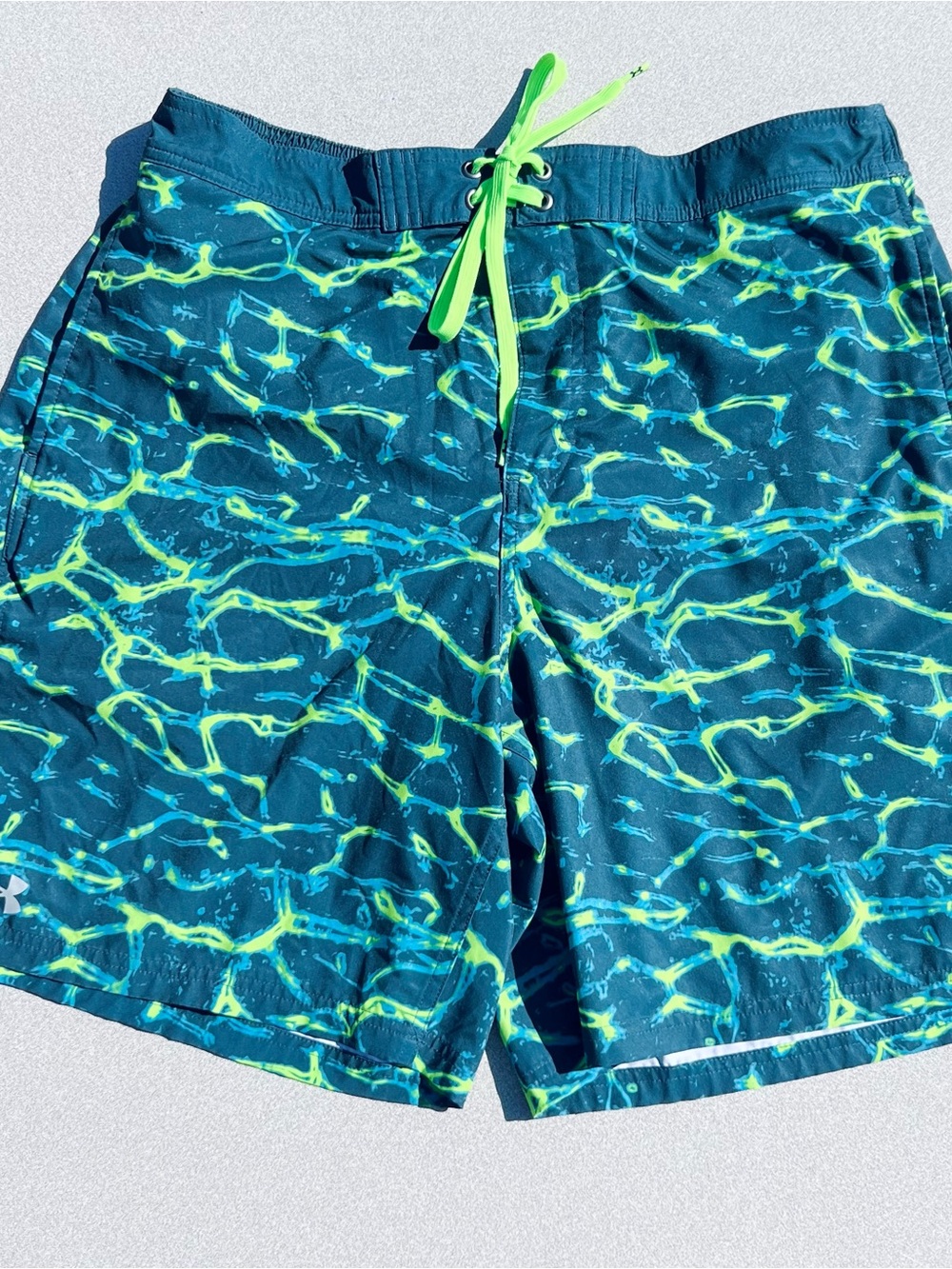 Under Armour Teal Swim Shorts with Neon Green Accents
